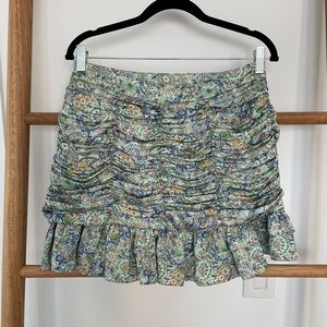 ZARA, multicolored silk rouched patterned mini skirt